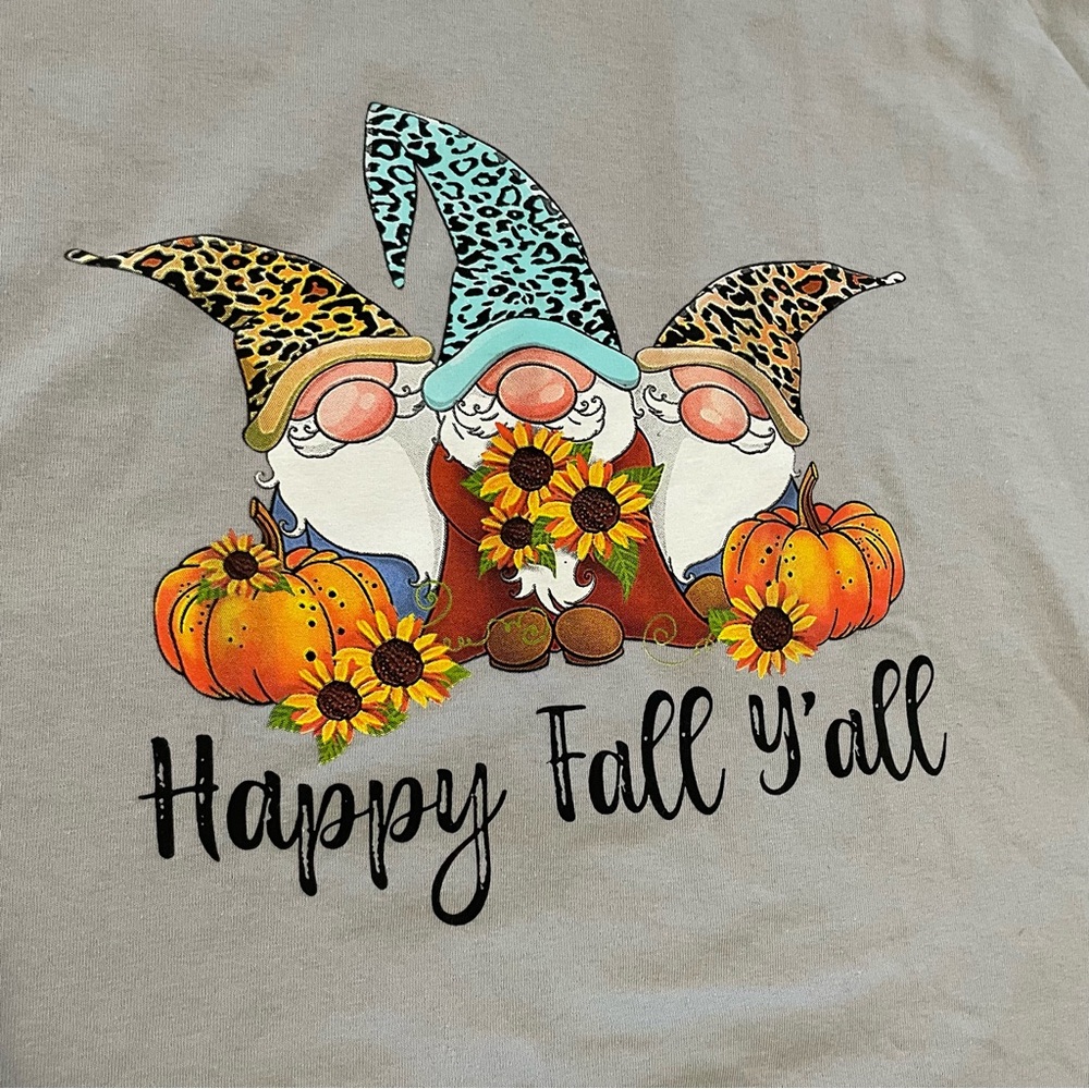 Gnomes Happy Fall Y'all Graphic T-Shirt Pumpkins Sunflowers Size 3XL - Picture 2 of 4